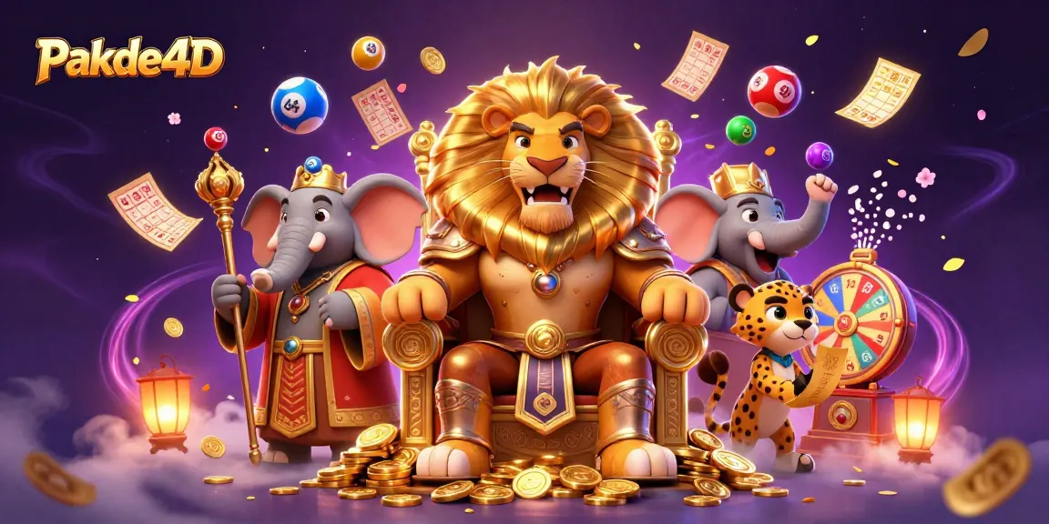 Engage in thrilling matches with Pakde4D, highlighted by a fierce lion king and vibrant lottery elements.