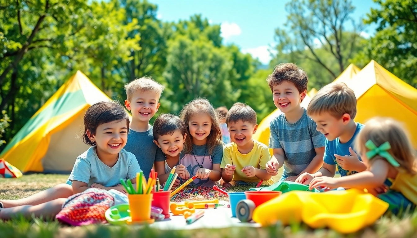 Children enjoying a summer kids camp with outdoor activities and community spirit.