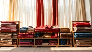 Punta di Roma stoffen in een elegante stoffenshowcase met levendige kleuren en texturen.