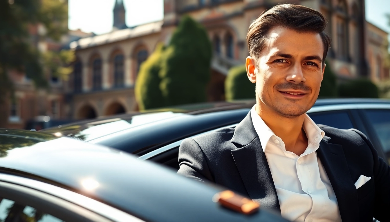 Chauffeur Nottingham providing premium service in front of a historic landmark.