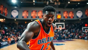 Orlando Black showcasing athletic prowess in a vibrant basketball game atmosphere.