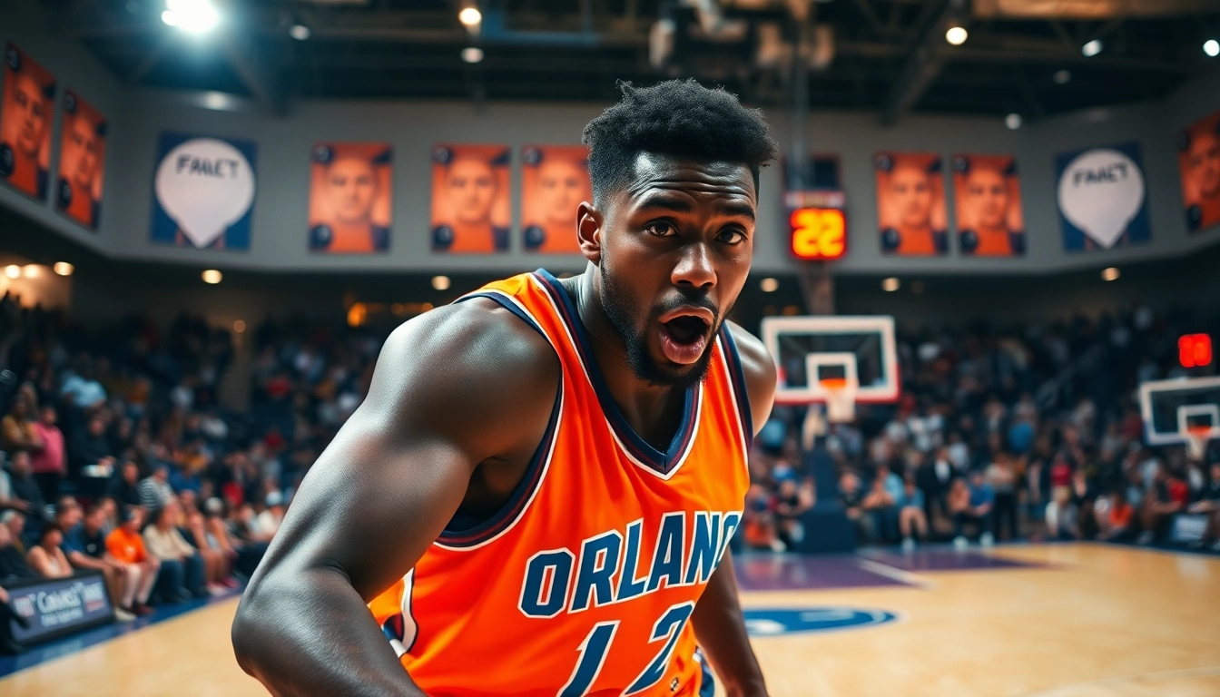 Orlando Black showcasing athletic prowess in a vibrant basketball game atmosphere.