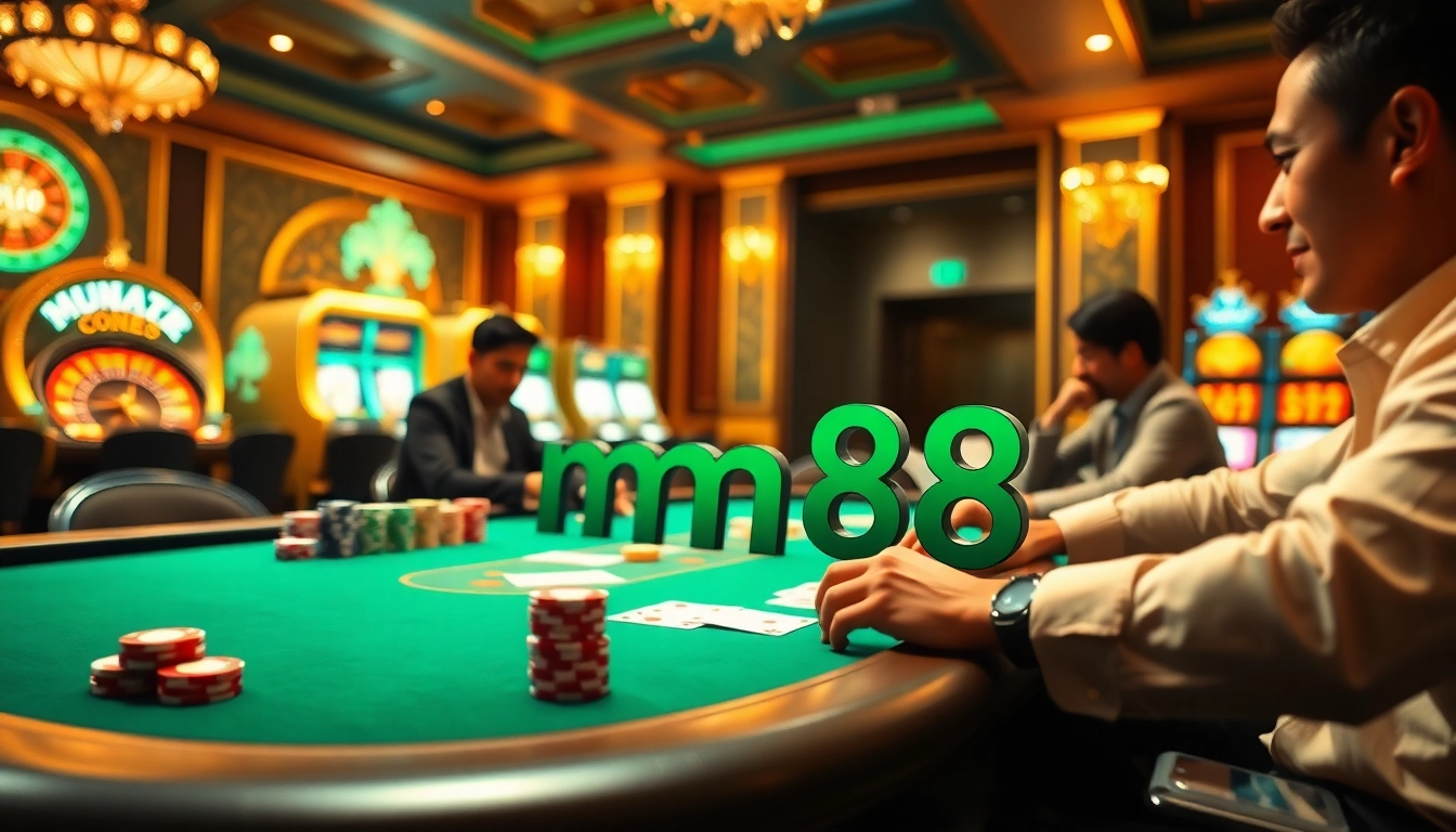 mm88 brings the thrill of high-stakes poker to life with vibrant chips and cards.