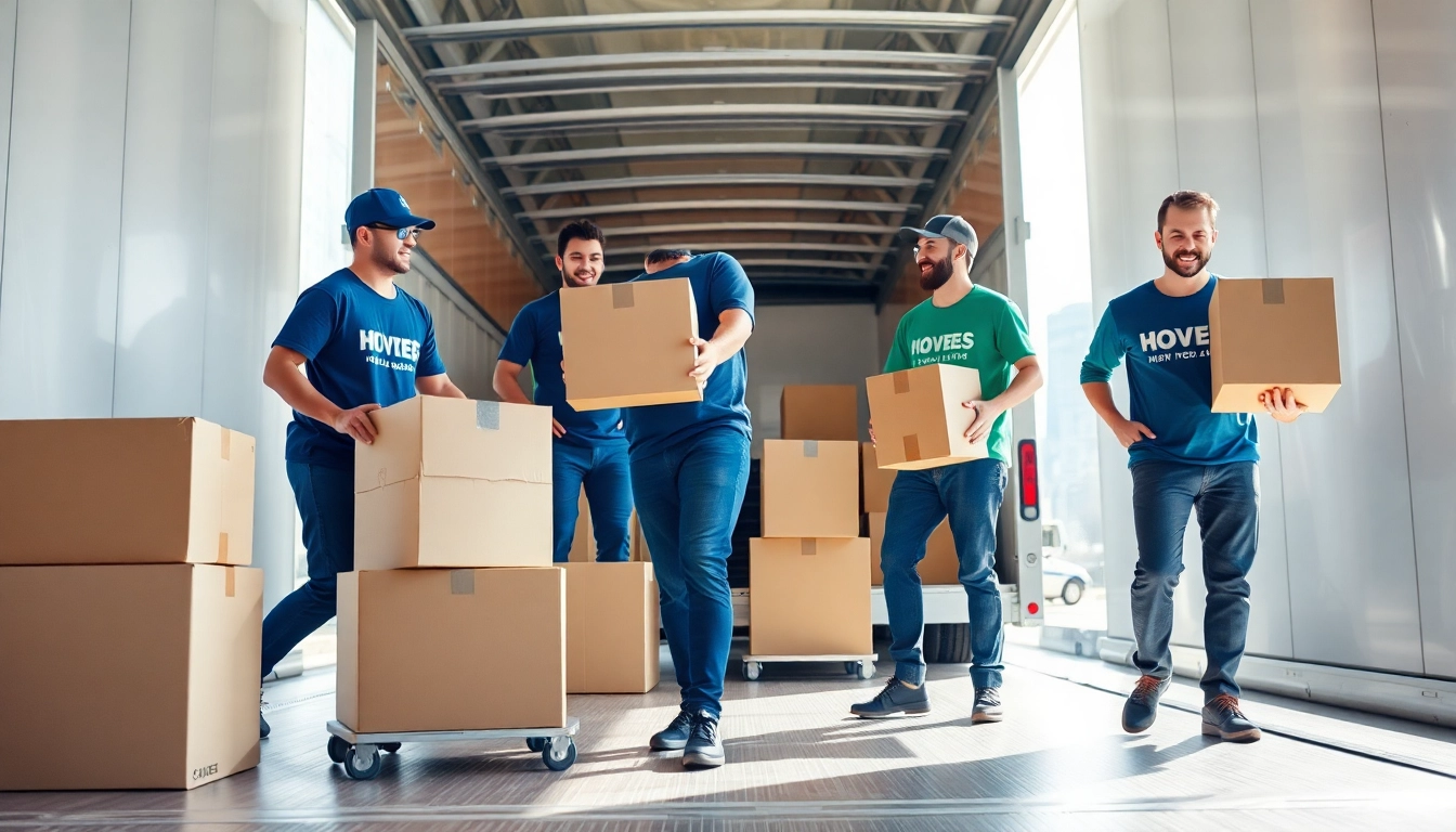 Toronto movers efficiently organizing boxes in a bright moving scene.