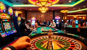 Experience the thrill of winning at https://jun88.buzz/ with vibrant casino games, poker chips, and roulette tables.