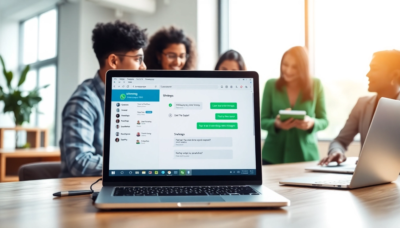 Engaged team members collaborating with ultramsg WhatsApp API integration on a laptop.