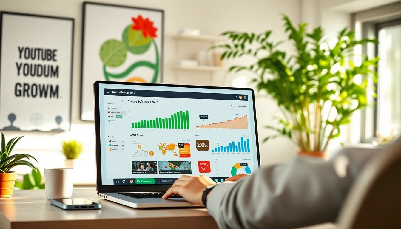 Engage with a youtube smm panel in a vibrant workspace, showcasing dynamic digital marketing analytics.