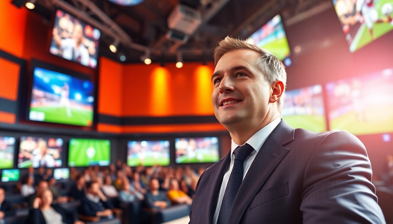 스포츠중계를 최전선에서 제공하는 스포츠 중계 스튜디오의 생생한 장면.