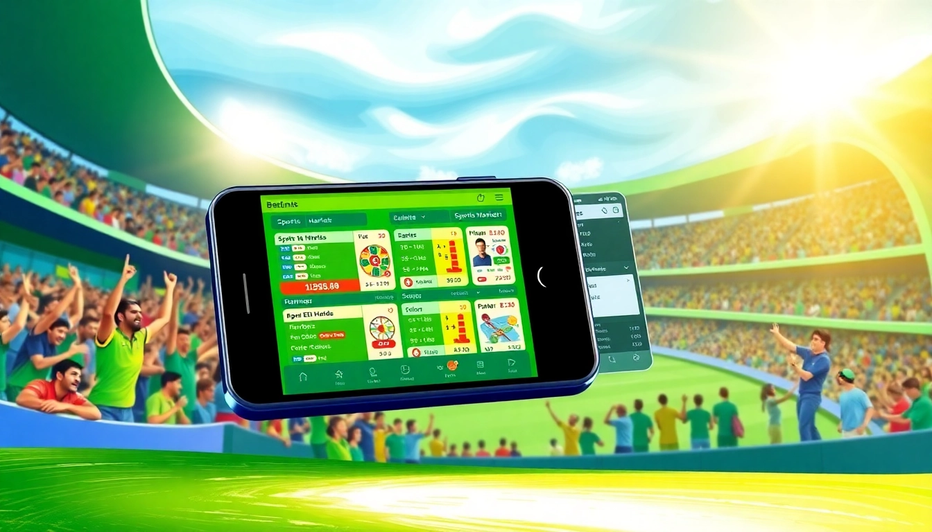 View of best sports betting apps India interface on smartphone in a lively cricket stadium setting