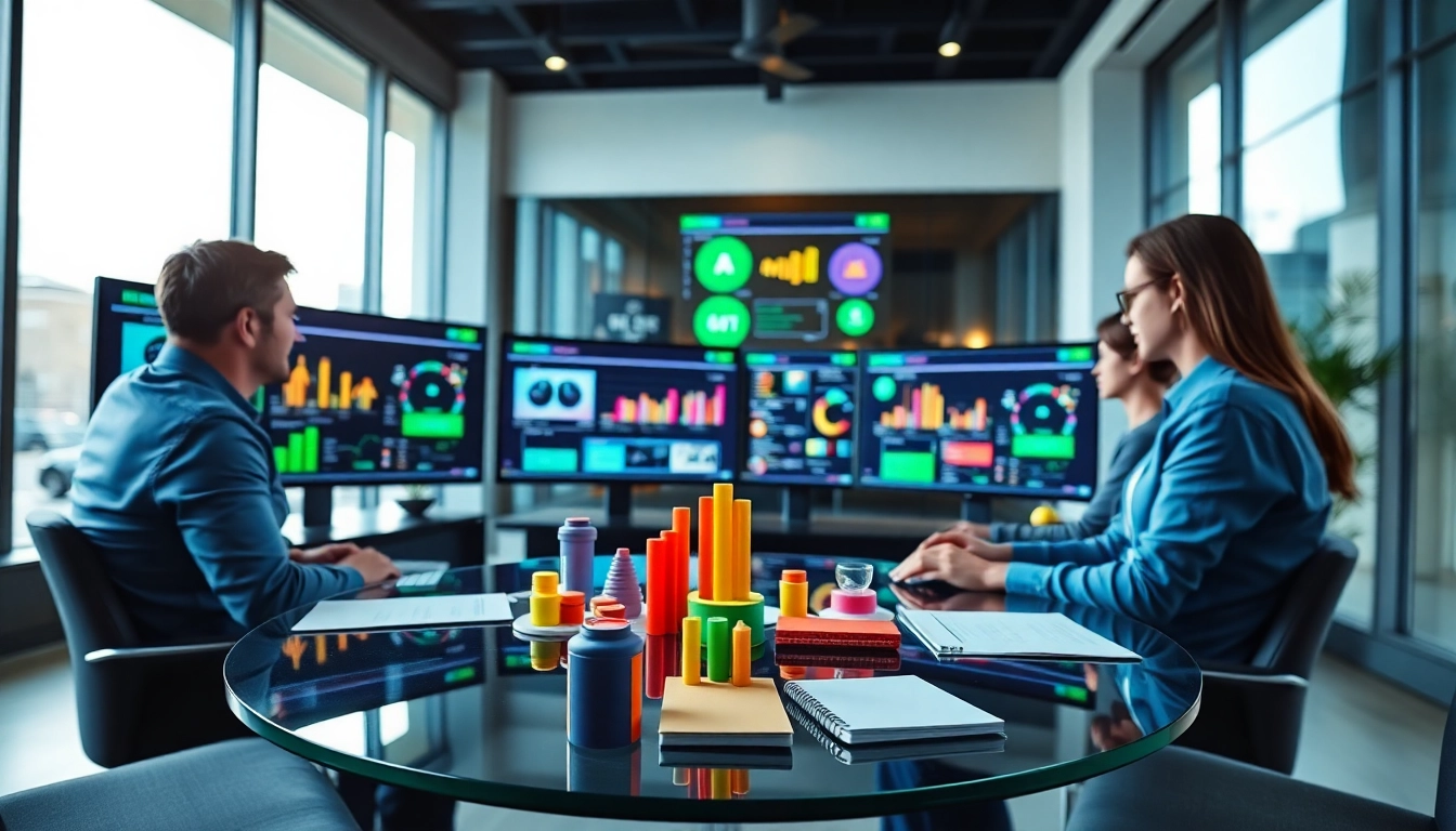 Analyze gaming data on https://mm88bc.com/ in a modern office with vibrant charts and props.