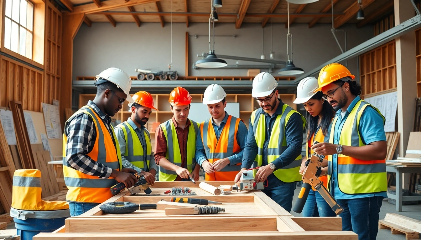 Engaged students learning at construction trade schools in Texas, showcasing hands-on training in a workshop.