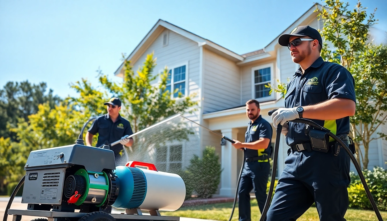 Soft wash technicians expertly cleaning a home in Kissimmee, FL, showcasing eco-friendly pressure washing techniques.