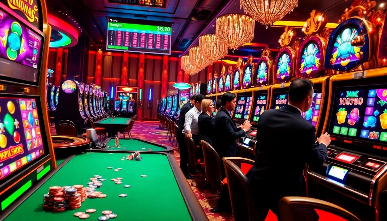 Experience the thrill of Situs Slot Terpercaya with vibrant slot machines and eager players.