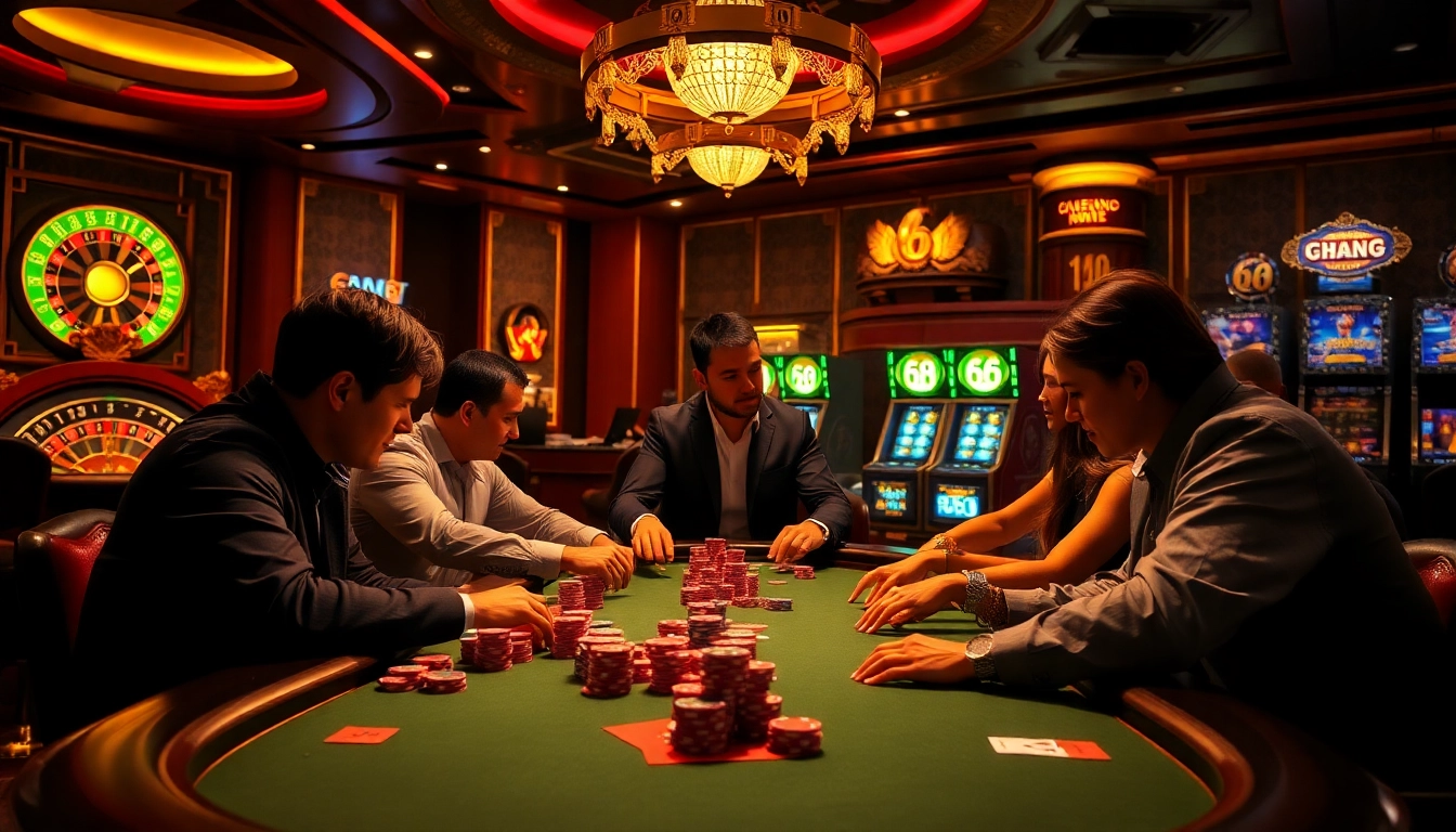 Experience thrilling poker action at new 66 casino table, featuring vibrant chips and competitive players.
