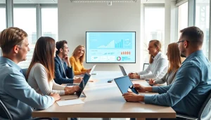 Email verification strategies in a collaborative office meeting, showcasing diverse professionals discussing data accuracy.