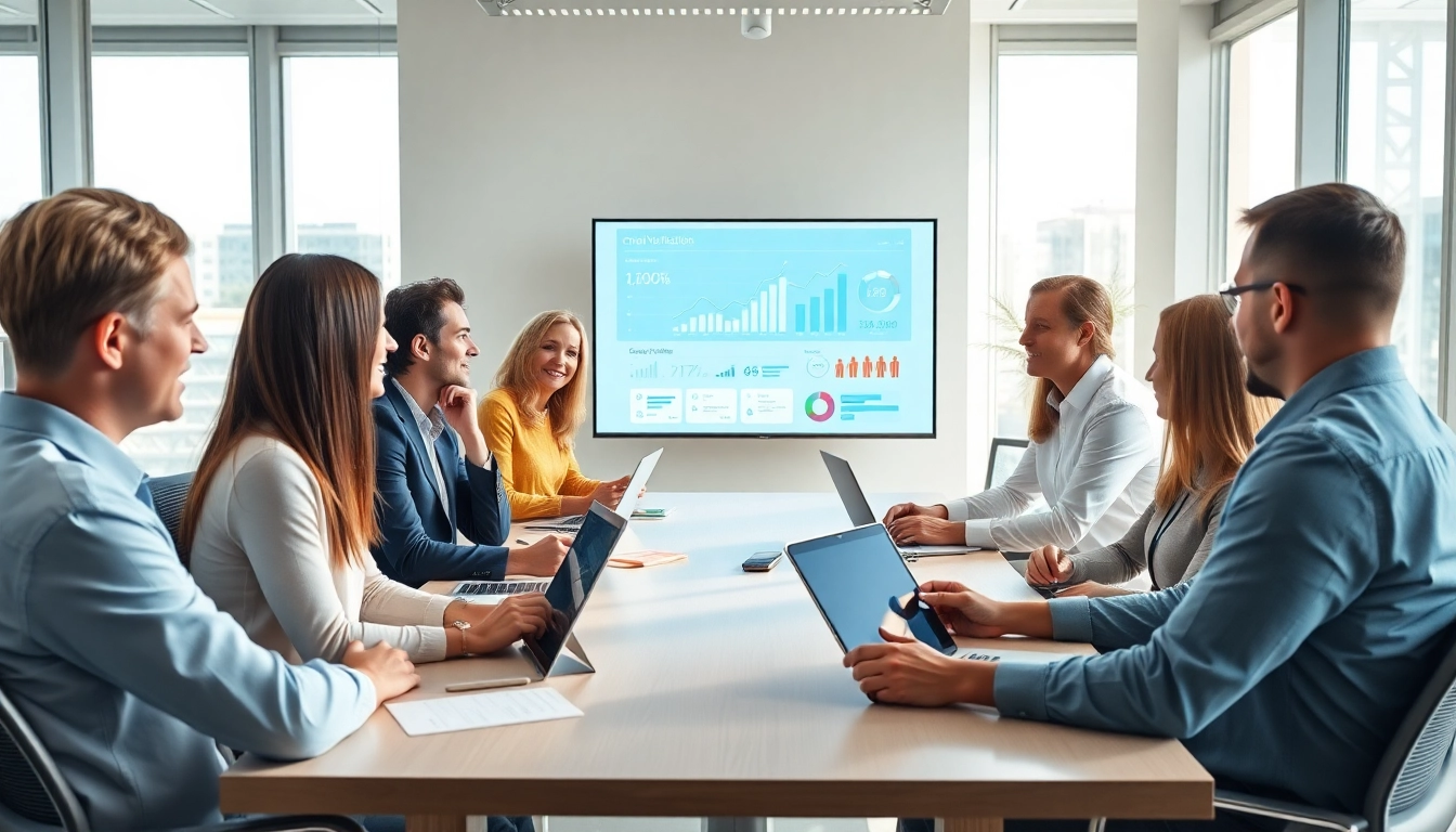 Email verification strategies in a collaborative office meeting, showcasing diverse professionals discussing data accuracy.