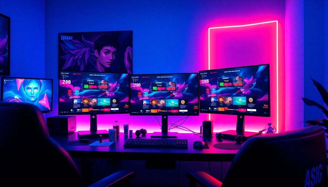 Akses Istana777 Situs dengan setup gaming modern dan ceria, menampilkan antarmuka permainan yang berwarna.
