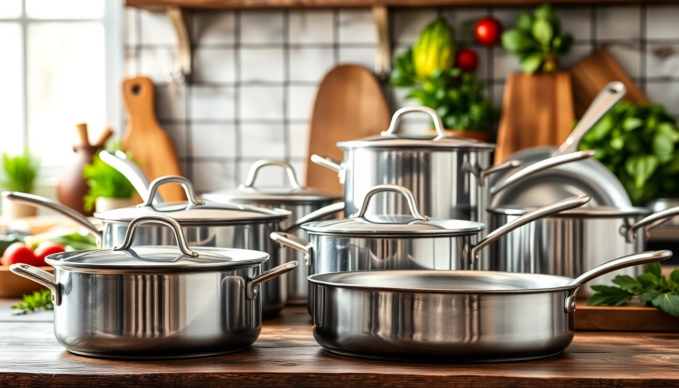 Stainless steel cookware NZ beautifully arranged for culinary inspiration in a cozy kitchen setting.