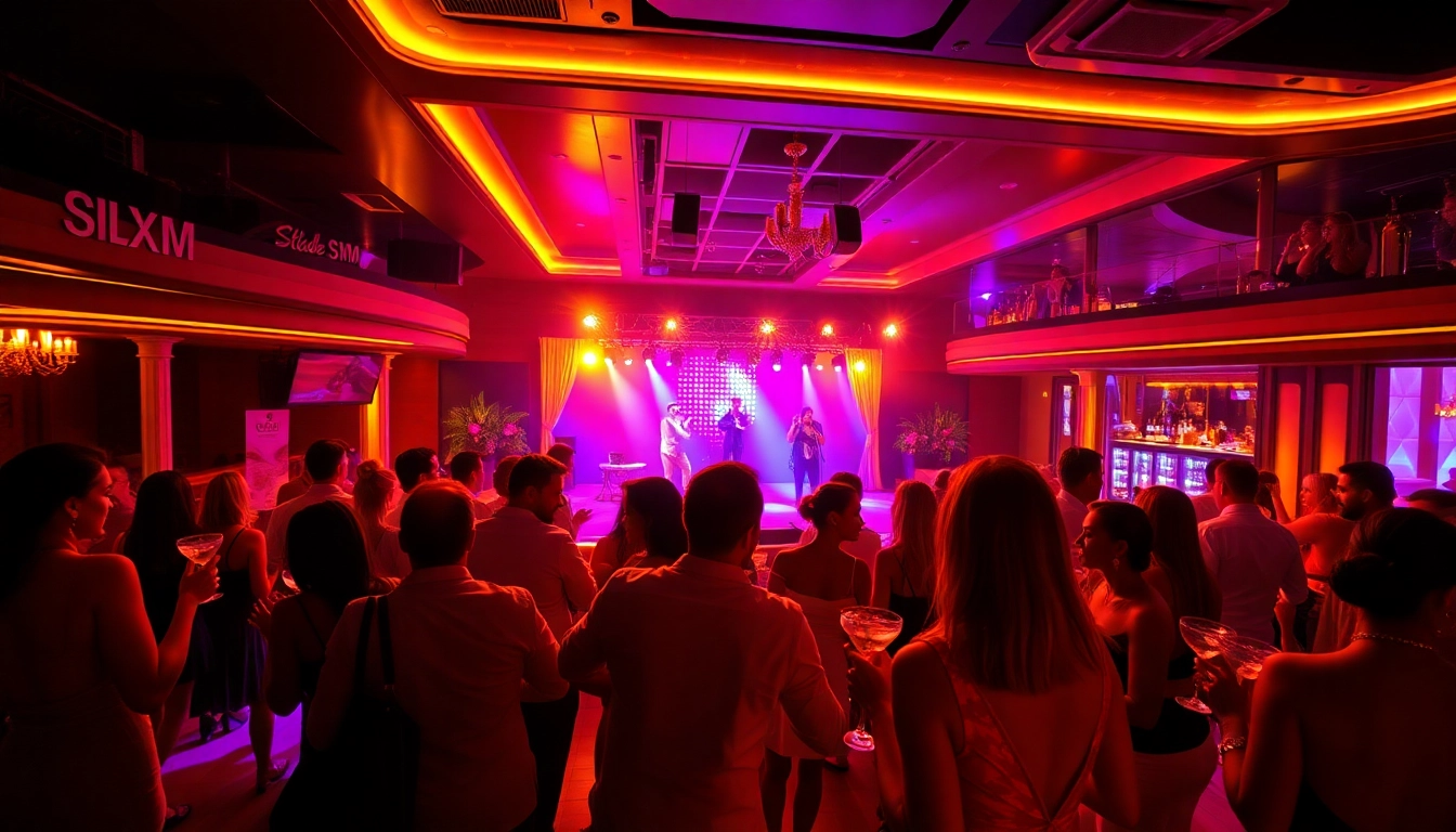 Experience the vibrant nightlife at Club SXM with stylish patrons, live performances, and luxurious ambiance.