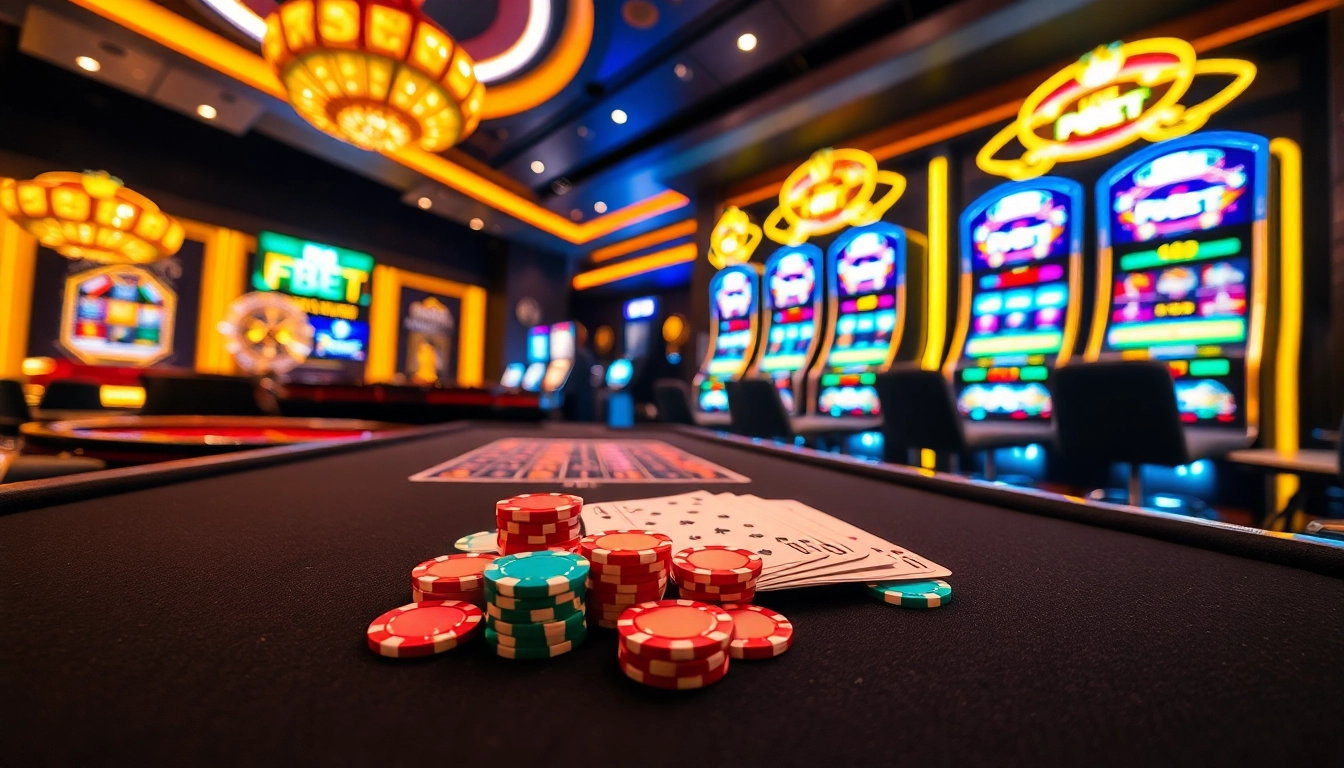 Experience the thrill of F8BET with vibrant poker chips and an exhilarating casino atmosphere.