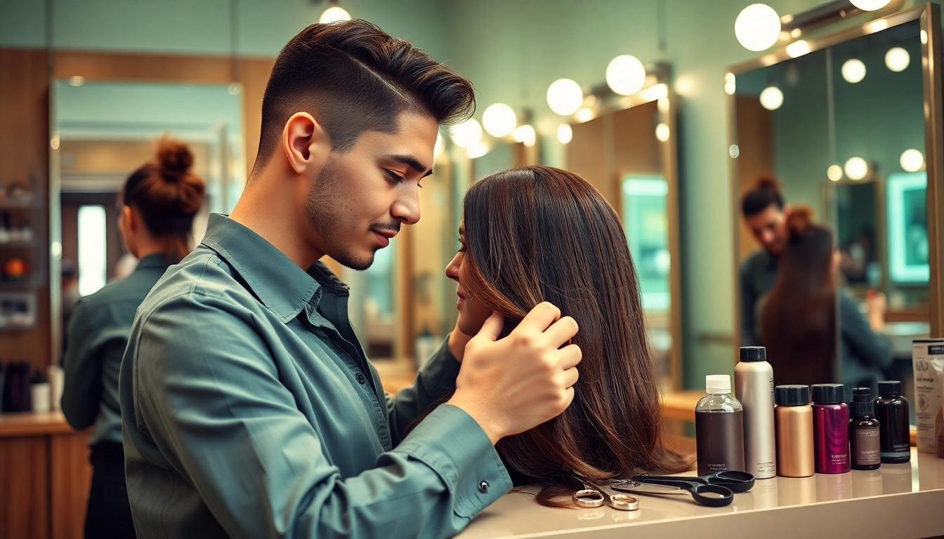 Frizerie Craiova: hairstylist expertly crafts a client's hairstyle in a modern salon.