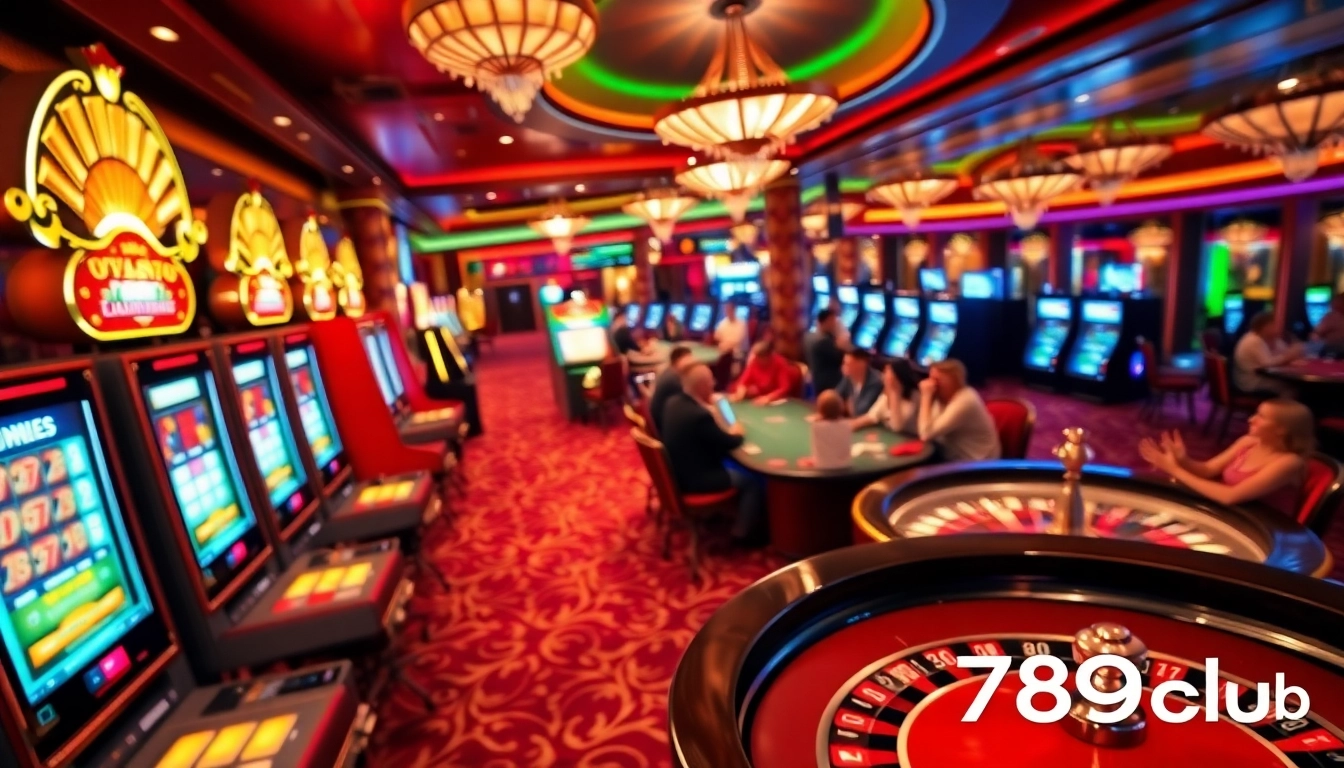 Experience the excitement of gambling with link 789club in a luxurious casino setting featuring vibrant games and players.