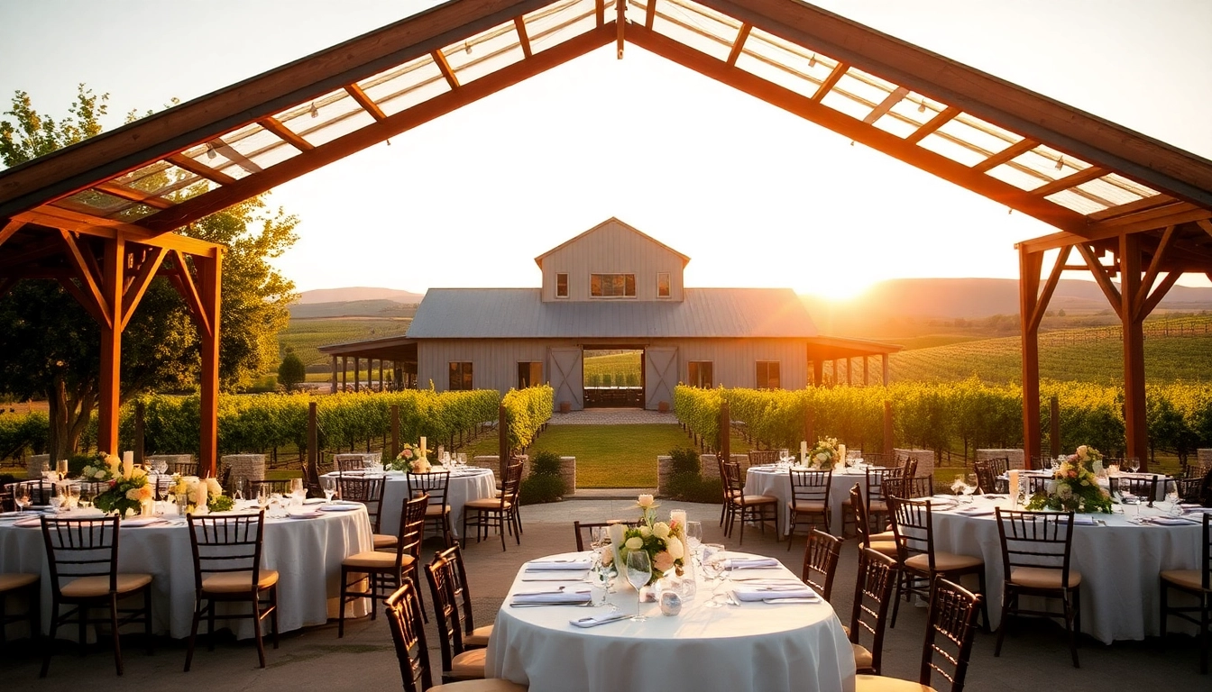 Romantic setting of Clarksburg Wedding Venues showcasing an elegant barn and lush scenery.