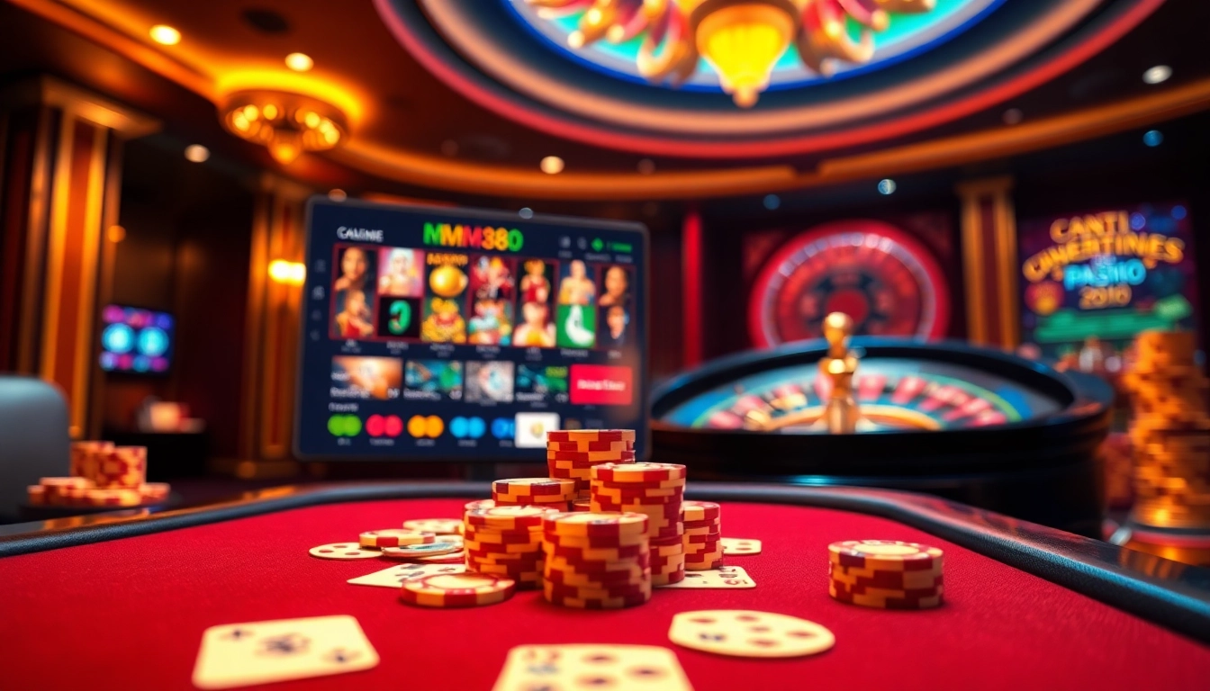 Experience excitement at MM88 with vibrant casino tables, cards, and roulette wheels for online gamblers.
