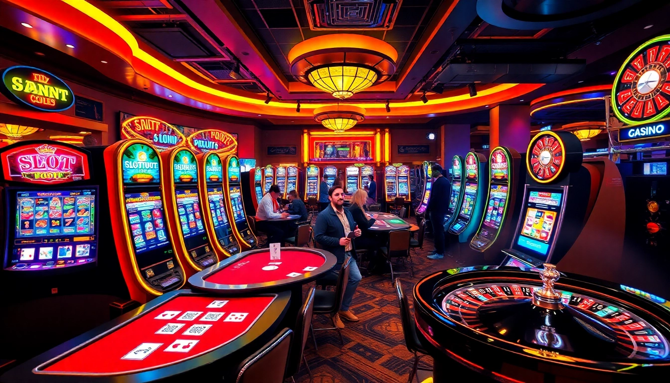 Rasakan sensasi bermain Slot Depo 1000 saat para pemain terlibat dengan mesin slot kasino yang penuh warna dan meja permainan.