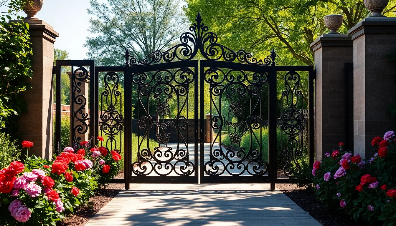 Creating unique custom steel gates in a beautifully landscaped garden setting.