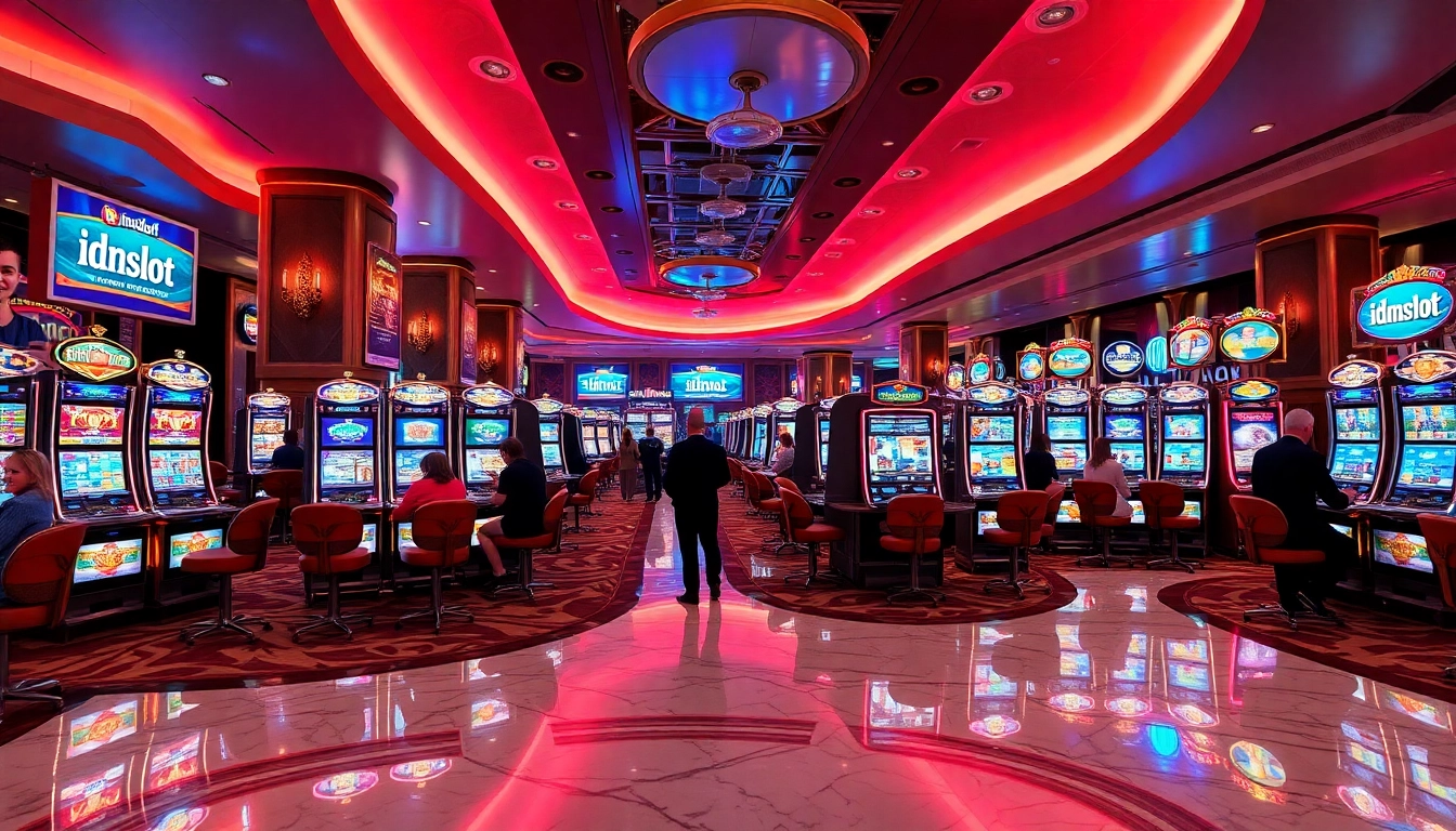 Experience exciting gameplay at idnslot with vibrant slot machines in a luxurious casino setting.