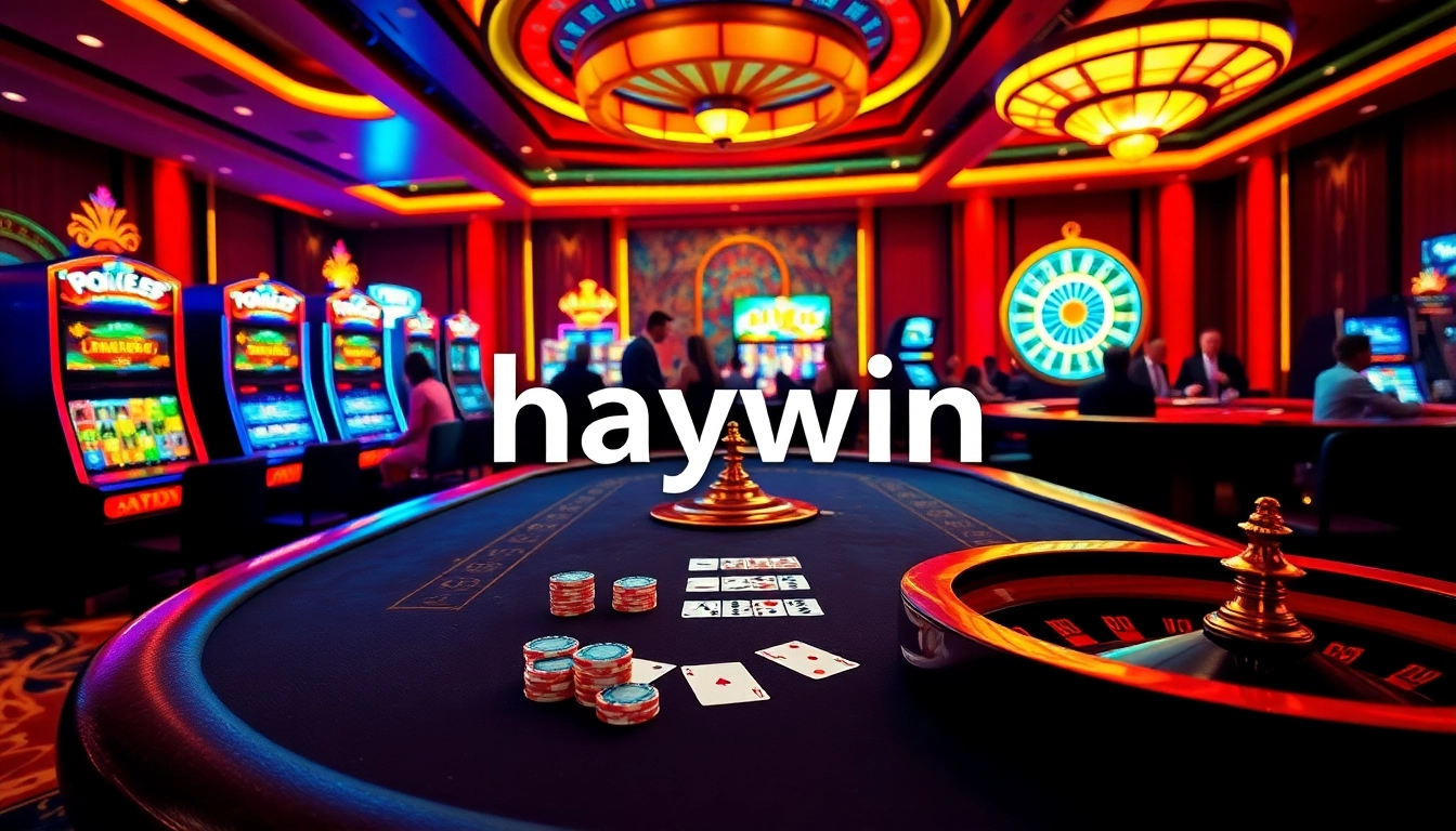 Experience thrilling casino gaming at Haywin with players enjoying poker and slot machines.