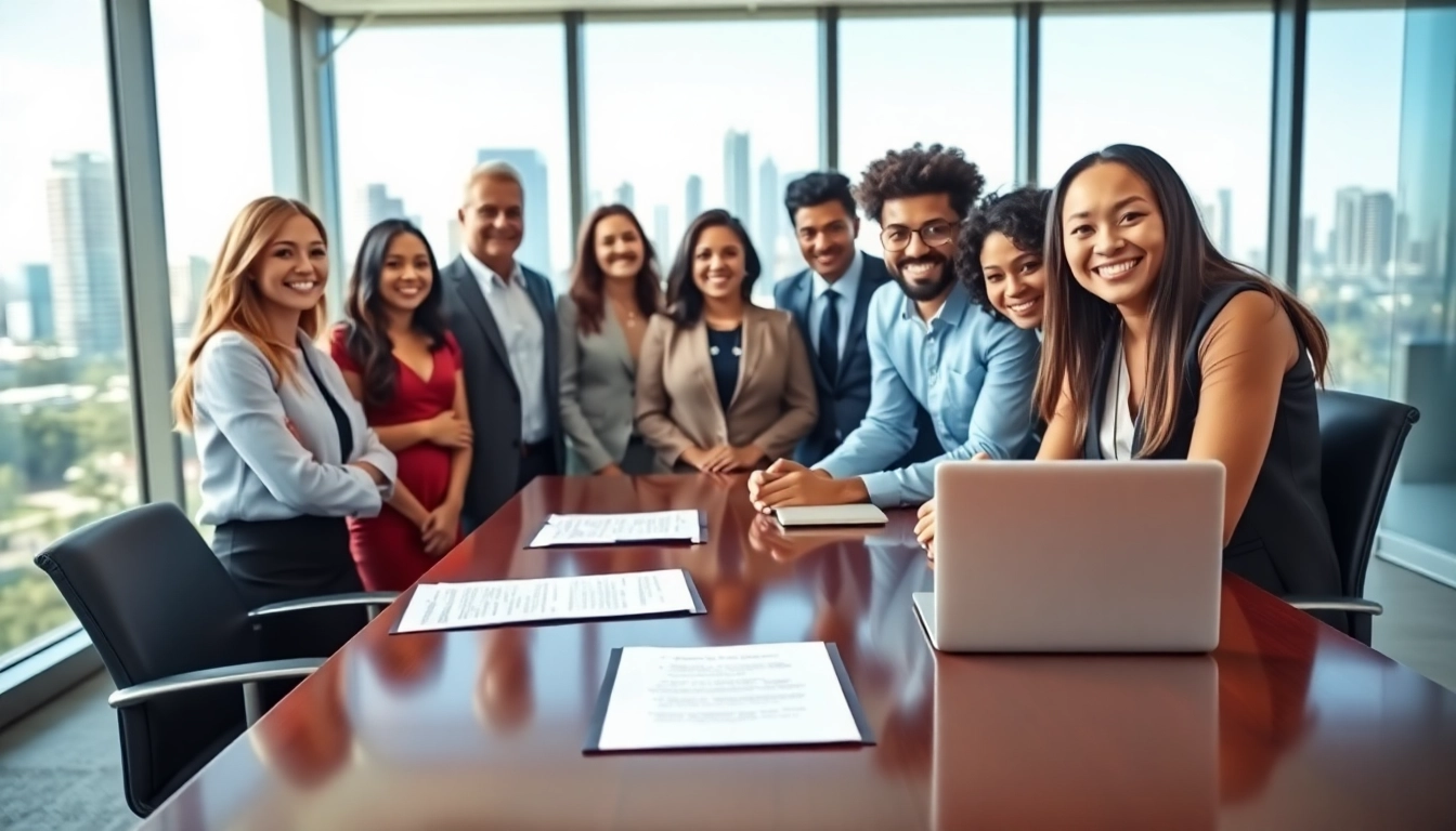 Jacksonville Immigration Lawyer consulting with clients in a bright, professional office space.