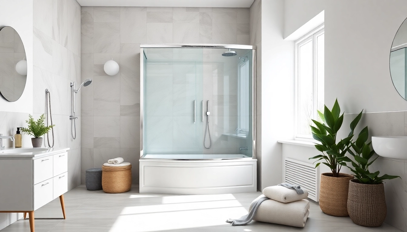 Elegante duschkabine 90x90 komplett in modernem Badezimmer mit hellem Licht und stilvollen Details.