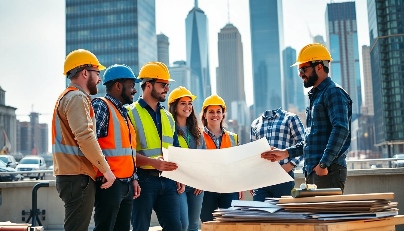 New York City Commercial General Contractor team collaborating on a bustling construction site in NYC.