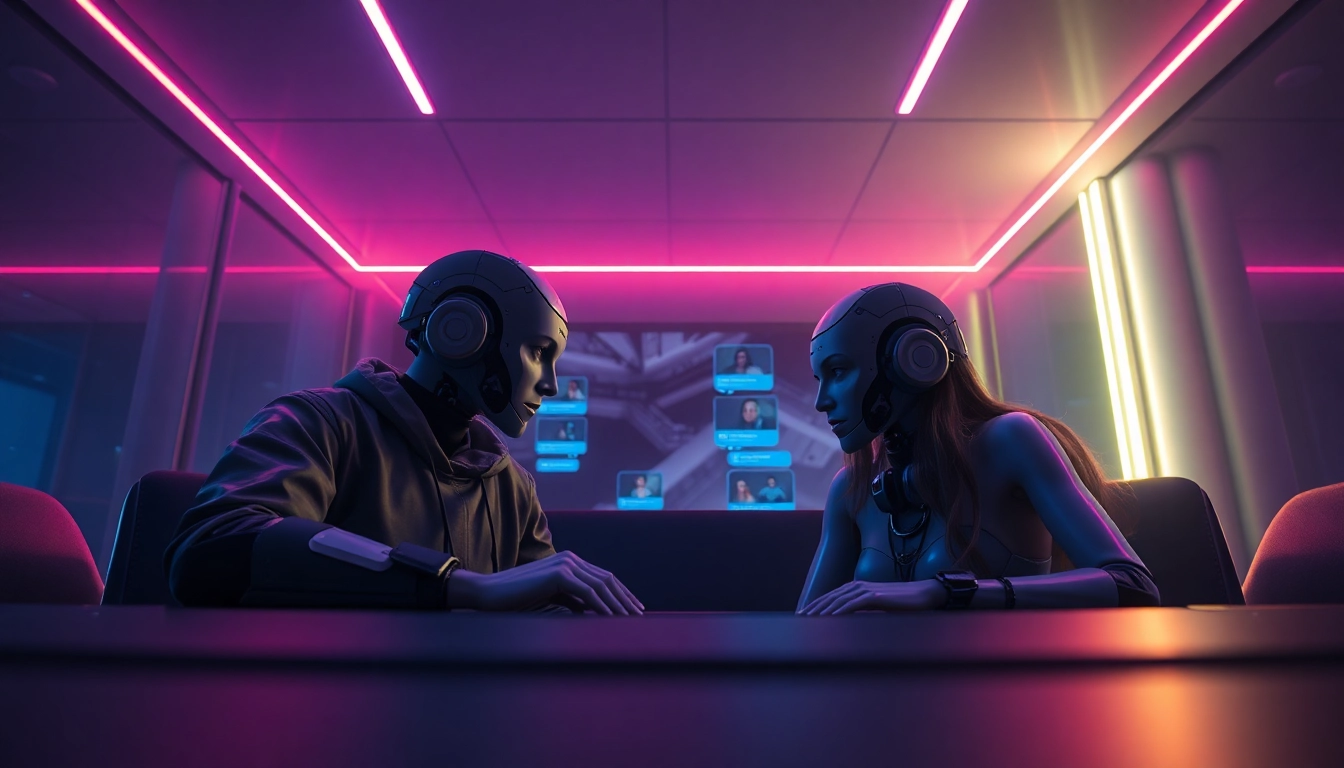 Engaging interaction with NSFW AI chatbots in a futuristic digital environment.