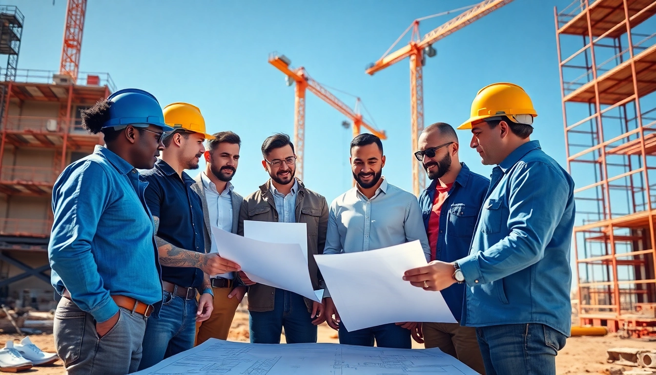 Construction advocacy illustrated through diverse professionals working together at a building site.
