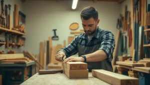Hands-on carpentry apprenticeship near me in a bright workshop, showcasing skilled craftsmanship.