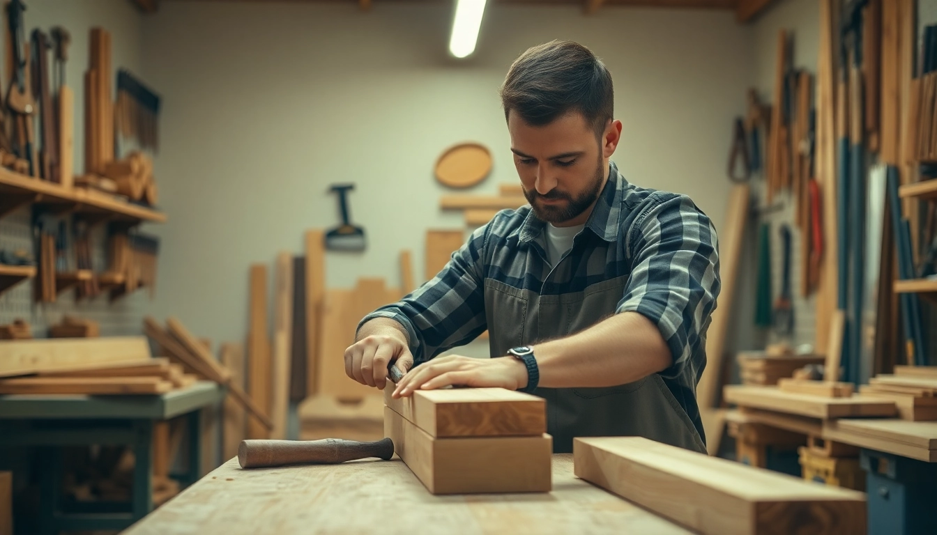 Hands-on carpentry apprenticeship near me in a bright workshop, showcasing skilled craftsmanship.