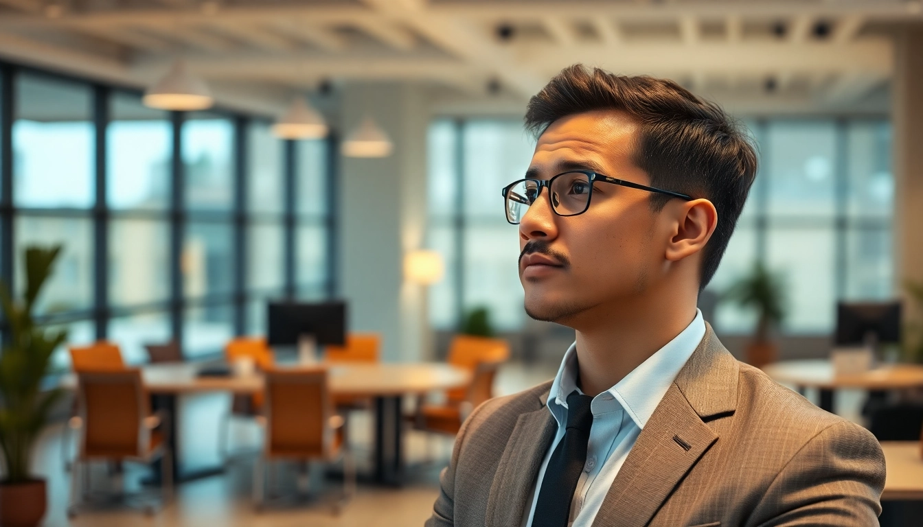 Showcase founder leadership insights with a business leader contemplating strategies in an engaging office setting.