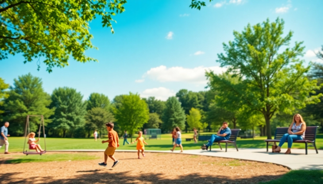 Families enjoying a sunny day in Clarksburg's lively park, showcasing community spirit.