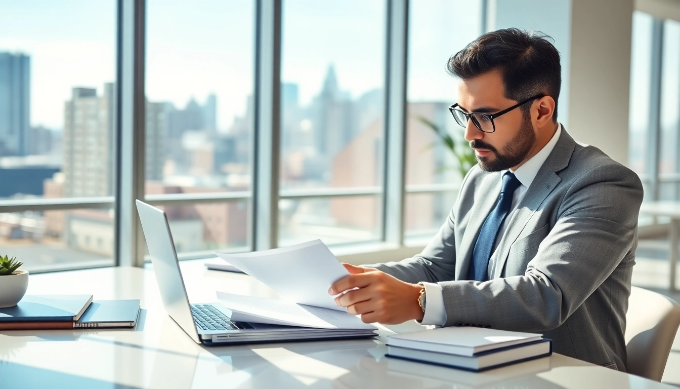 Brooklyn Real Estate Lawyer reviewing essential property documents in a modern office.
