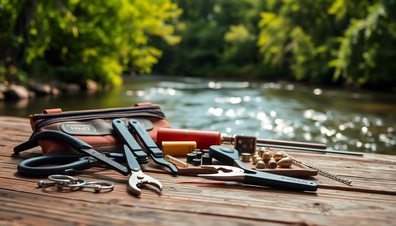 Showcase of essential fly fishing accessories, emphasizing tools and gear designed for anglers.