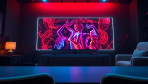 Dynamic NSFW AI-generated artwork displayed in a modern workspace, showcasing creativity and technology.