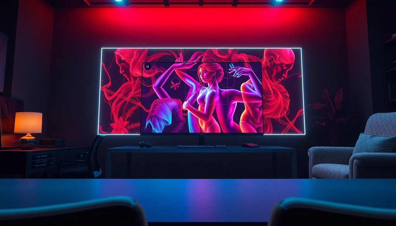 Dynamic NSFW AI-generated artwork displayed in a modern workspace, showcasing creativity and technology.