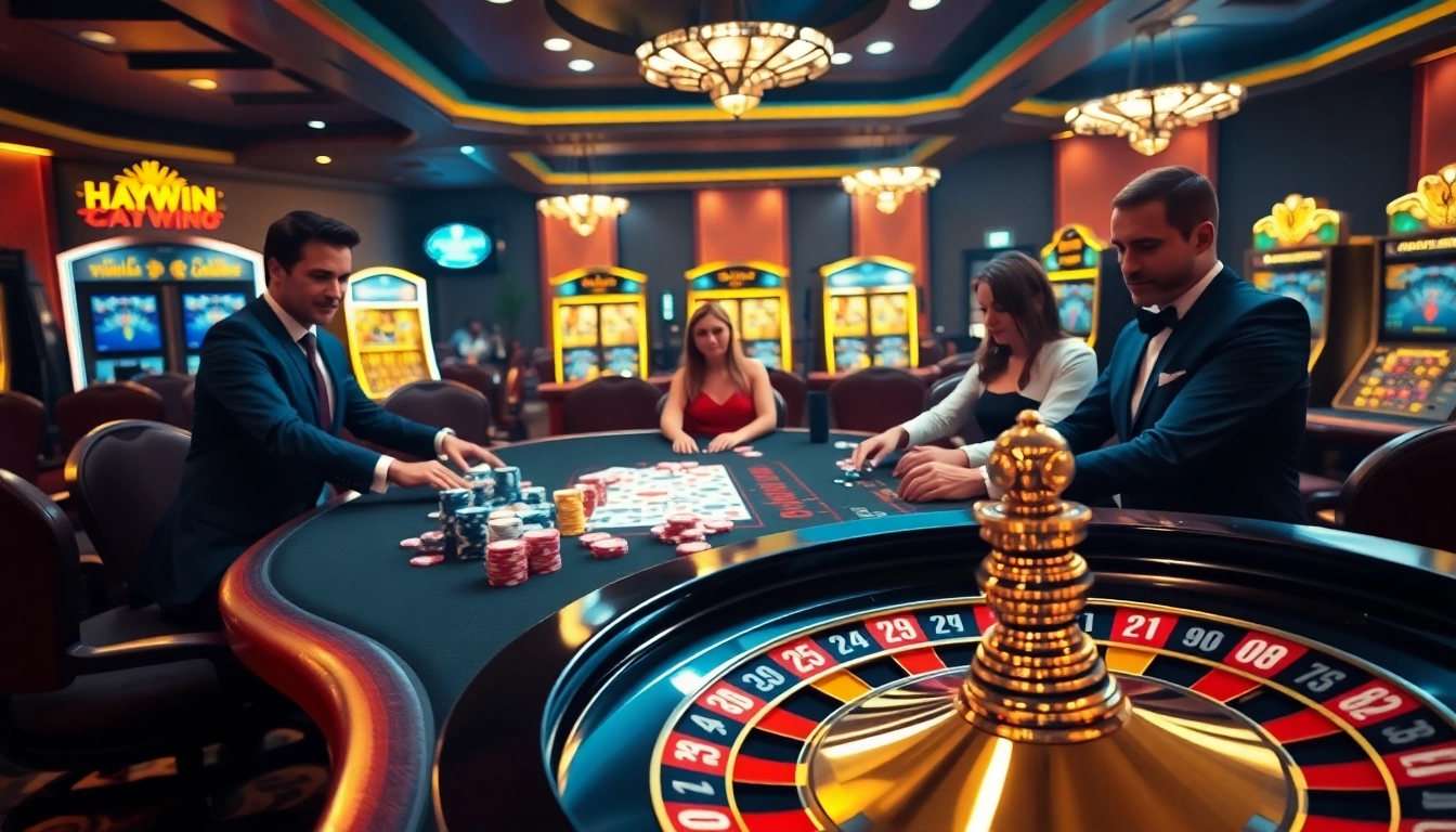 Winning at haywin with vibrant poker tables and colorful chips in a luxurious casino environment.