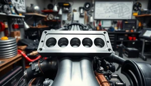 Showcasing the BMW S58 Intake Manifold Block-Off Plate with essential automotive tools in a workshop setting.