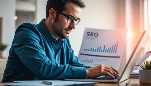 Elevating web presence through edmonton seo strategies with an expert in a modern office.