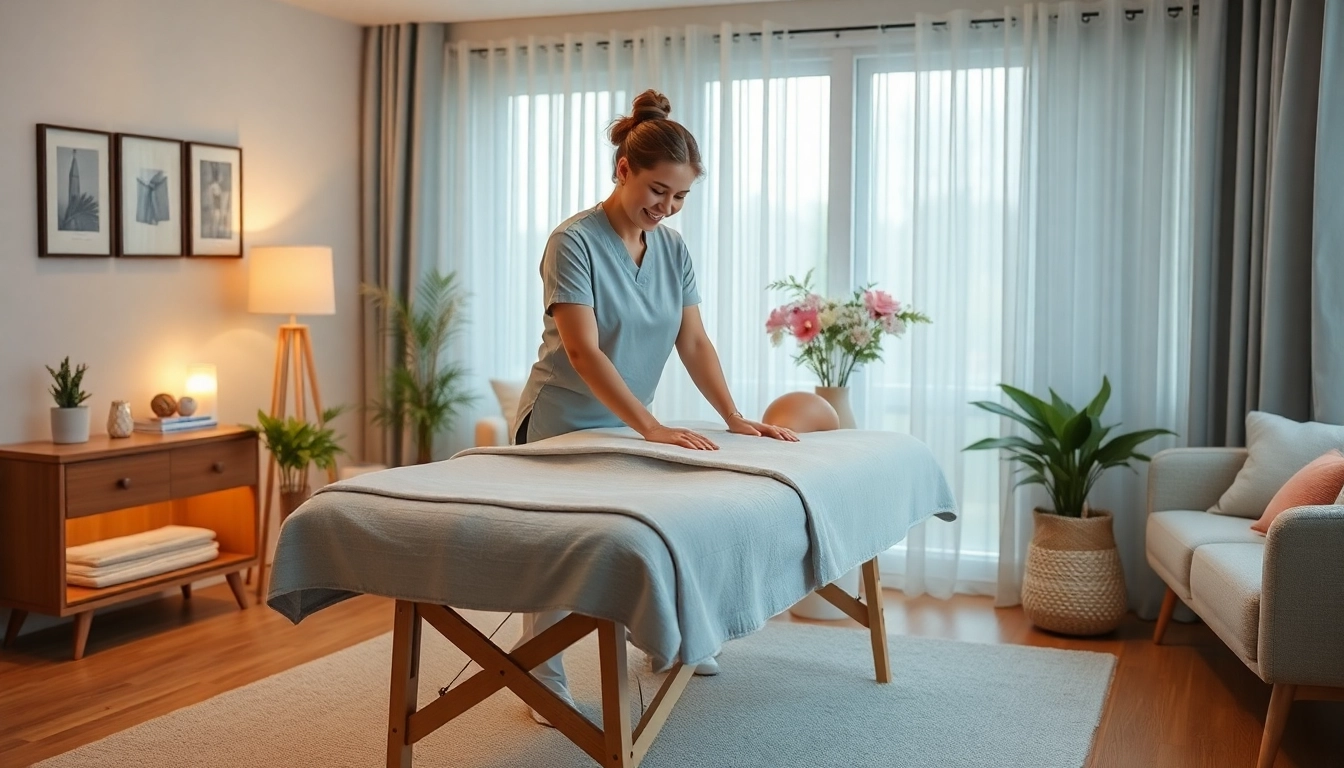 편안한 가정 환경에서 오산출장마사지를 제공하는 이동형 마사지사, 휴식과 맞춤형 서비스를 강조합니다.