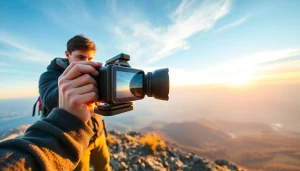 Capturing landscapes with the insta360 antigravity a1 camera atop a mountain during sunrise.